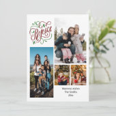 Moderne Script REJOICE 4 Photo Collage Kerstmis Feestdagenkaart (Staand voorkant)