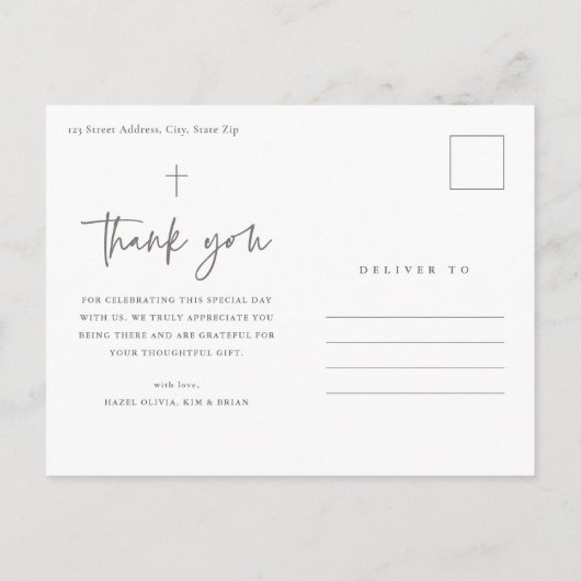 Moderne Script Religieuze Baptisme Dank je Briefkaart (Achterkant)