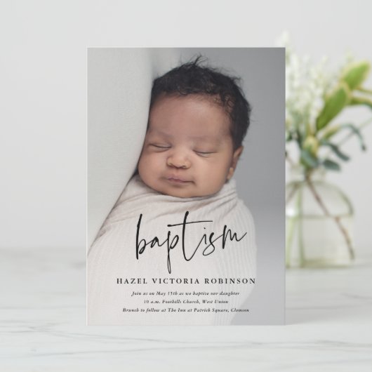 Moderne Script Religieuze Baptisme Kaart (Staand voorkant)