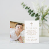 Moderne Script Religieuze Foto Doop Bedankt Briefkaart (Staand voorkant)
