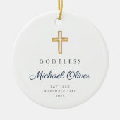 Moderne Script Religieuze Jongens Doop Foto Keramisch Ornament (Voorkant)