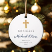 Moderne Script Religieuze Jongens Doop Foto Keramisch Ornament