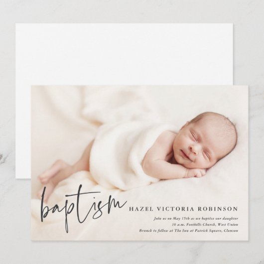 Moderne Script Religious Baptism & Christening Inv Kaart (Voorkant / Achterkant)