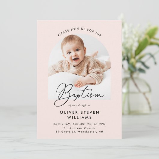 Moderne Script Religious Baptism & Christening Kaart (Staand voorkant)