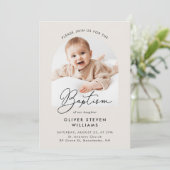 Moderne Script Religious Baptism & Christening Kaart (Staand voorkant)