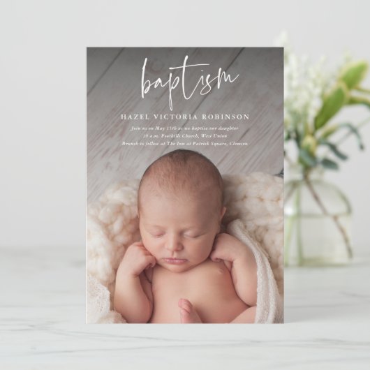 Moderne Script Religious Baptism & Christening Kaart (Staand voorkant)