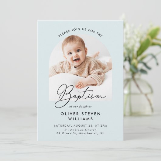 Moderne Script Religious Baptism & Christening Kaart (Staand voorkant)