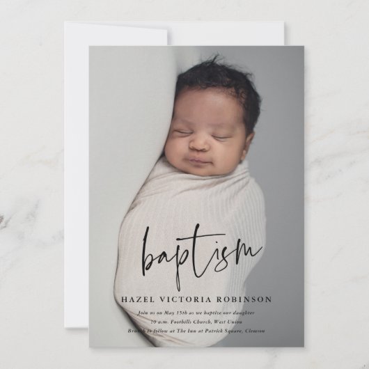 Moderne Script Religious Baptism & Christening Kaart (Voorkant)