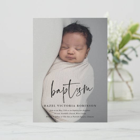 Moderne Script Religious Baptism & Christening Kaart (Staand voorkant)