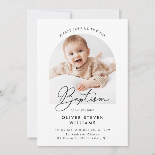 Moderne Script Religious Baptism & Christening Kaart (Voorkant)