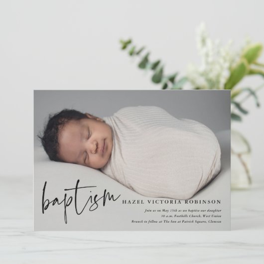 Moderne Script Religious Baptism & Christening Kaart (Staand voorkant)