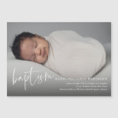 Moderne Script Religious Baptism & Christening Magnetische Uitnodiging (Voorkant)