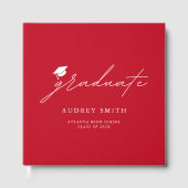 Moderne Script Rode Afstudeerfeest Servetten Gastenboek (Voorkant)