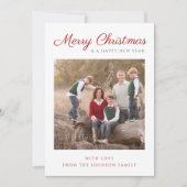 Moderne Script Rood Groen Geruite Kerst Foto Feestdagenkaart (Voorkant)