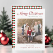 Moderne Script Rood Groen Geruite Kerst Foto Feestdagenkaart