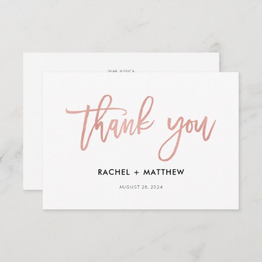 Moderne Script Roos Gold Glam Flat Hartelijk dank Bedankkaart (Voorkant / Achterkant)