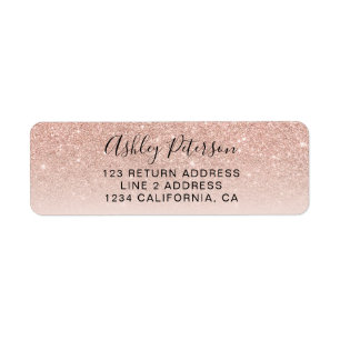 Moderne script roos goud glitter ombre blush roze etiket