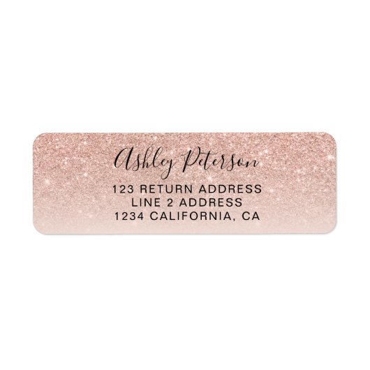 Moderne script roos goud glitter ombre blush roze etiket (Voorkant)