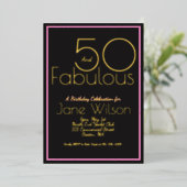 Moderne Script Roze Folie 50 en Fabulous Verjaarda Uitnodiging (Staand Voorkant)