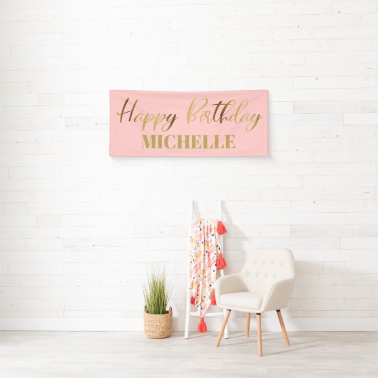 Moderne script roze Gold Happy Birthday Spandoek (Insitu)