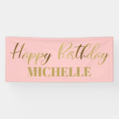 Moderne script roze Gold Happy Birthday Spandoek (Horizontaal)