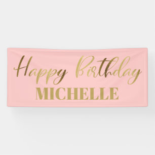 Moderne script roze Gold Happy Birthday Spandoek