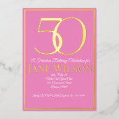 Moderne Script Roze Goud Folie 50ste Verjaardag Uitnodiging (Voorkant)