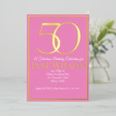Moderne Script Roze Goud Folie 50ste Verjaardag Uitnodiging (Staand Voorkant)