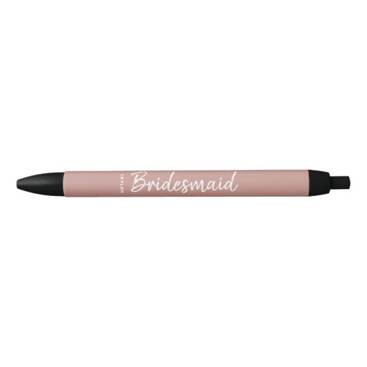 Moderne Script Roze Gouden Bruidsmeisje Naam Zwarte Inkt Pen (Voorkant)