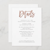 Moderne Script Roze Gouden Trouwdetails Kaart (Voorkant / Achterkant)
