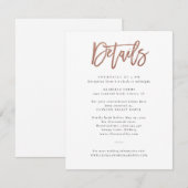 Moderne Script Roze Gouden Trouwdetailskaart Kaart (Voorkant / Achterkant)