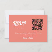 Moderne Script Roze Koraal QR Code Trouwen RSVP Kaartje (Voorkant)