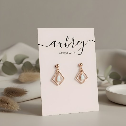 Moderne Script Roze Oorbellen Display Visitekaartje