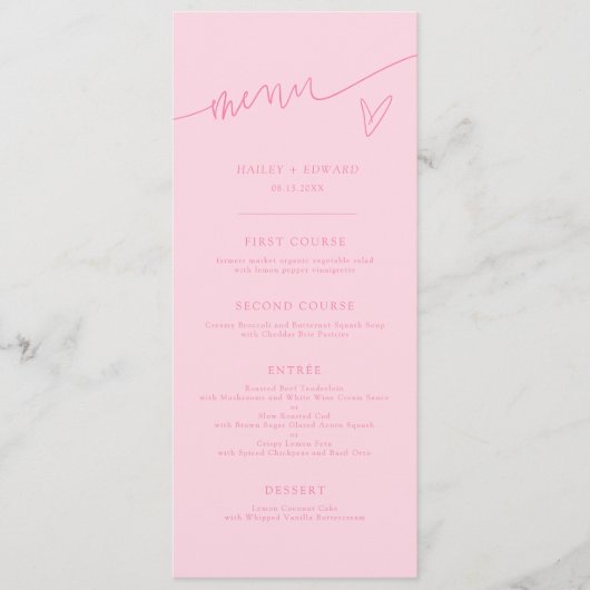 Moderne Script Roze Trouwmenu Menu (Voorkant)