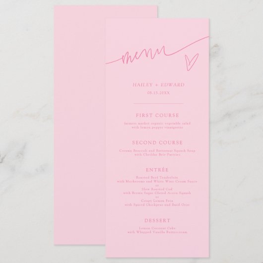 Moderne Script Roze Trouwmenu Menu (Voorkant / Achterkant)
