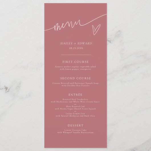 Moderne Script Roze Trouwmenu Menu (Voorkant)