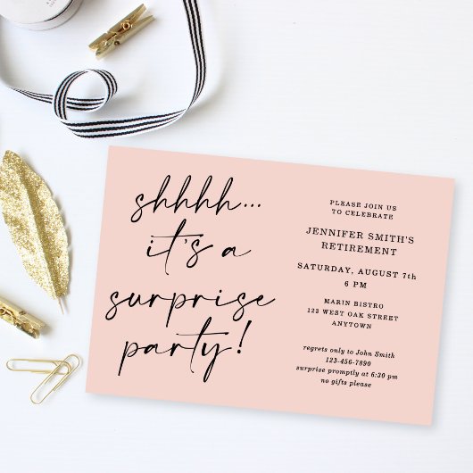 Moderne Script Roze Verrassing Pensioenfeest Kaart