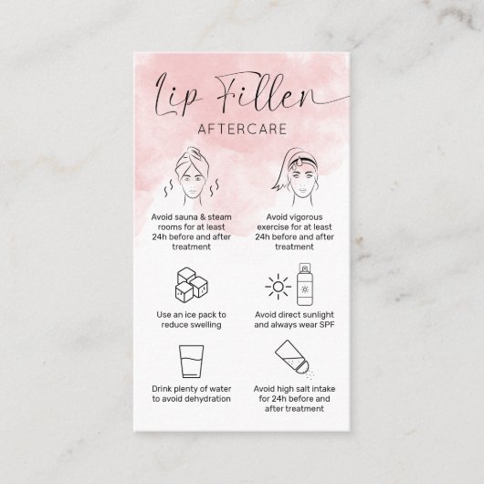 Moderne Script roze Waterverf Lip Filler Aftercare Visitekaartje (Voorkant)