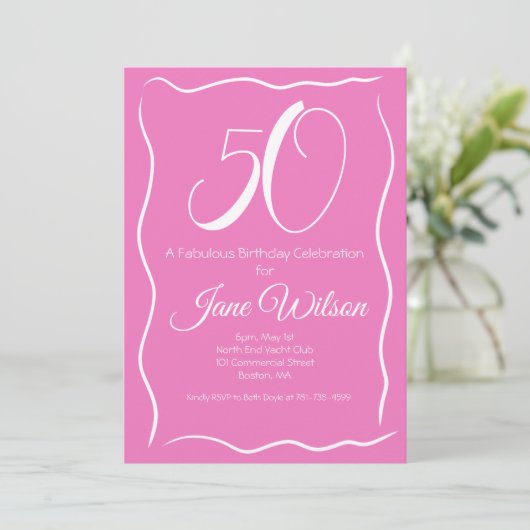 Moderne Script Roze Wit 50ste Verjaardag Kaart (Staand voorkant)