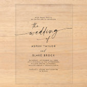 Moderne Script Rustieke Boho Elegante Minimale Tro Acryl Uitnodigingen (Voorkant)