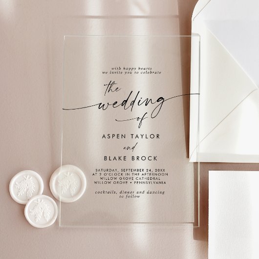 Moderne Script Rustieke Boho Elegante Minimale Tro Acryl Uitnodigingen