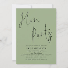 Moderne Script Sage Green Hen Party Kaart