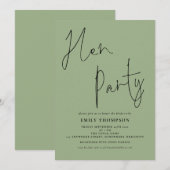 Moderne Script Sage Green Hen Party Kaart (Voorkant / Achterkant)