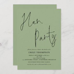 Moderne Script Sage Green Hen Party Kaart
