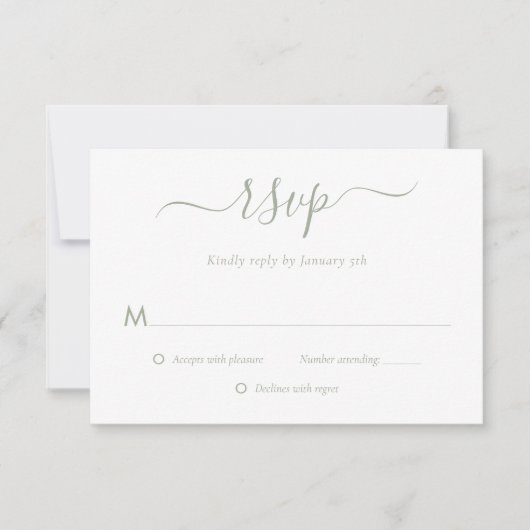 Moderne Script Sage Green Wedding RSVP-kaarten RSVP Kaartje (Voorkant)