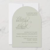Moderne Script Sage Groene Formele Boog Bruiloft Kaart (Voorkant)