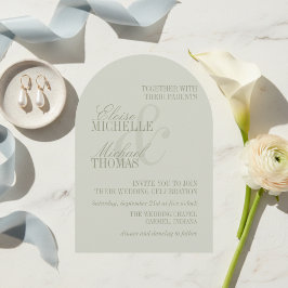 Moderne Script Sage Groene Formele Boog Bruiloft Kaart