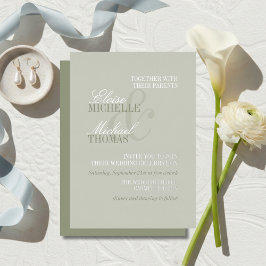 Moderne Script Sage Groene Formele Trouwdag Folie Uitnodiging