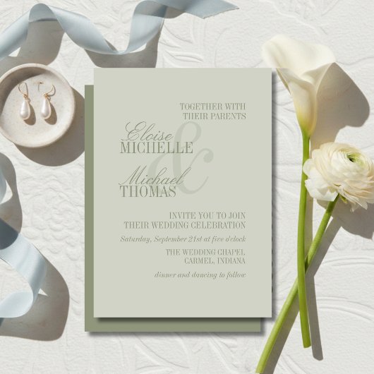 Moderne Script Sage Groene Formele Trouwdag Kaart