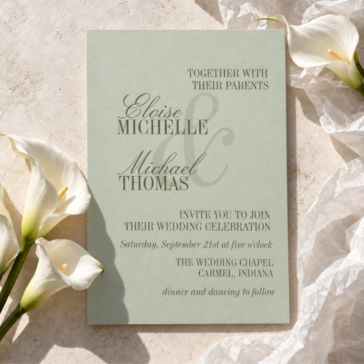 Moderne Script Sage Groene Formele Trouwdag Kaart